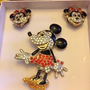Disney Minnie Mouse Swarovski Crystal Pin/Earrings